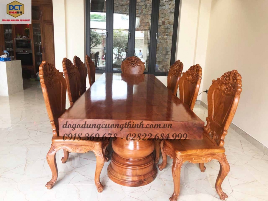 bàn ghế ăn gỗ gõ đỏ nguyên tấm